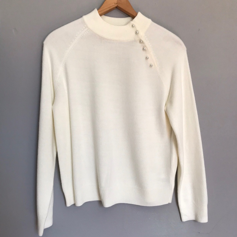 Angelic White/Beige Pearl Button Top